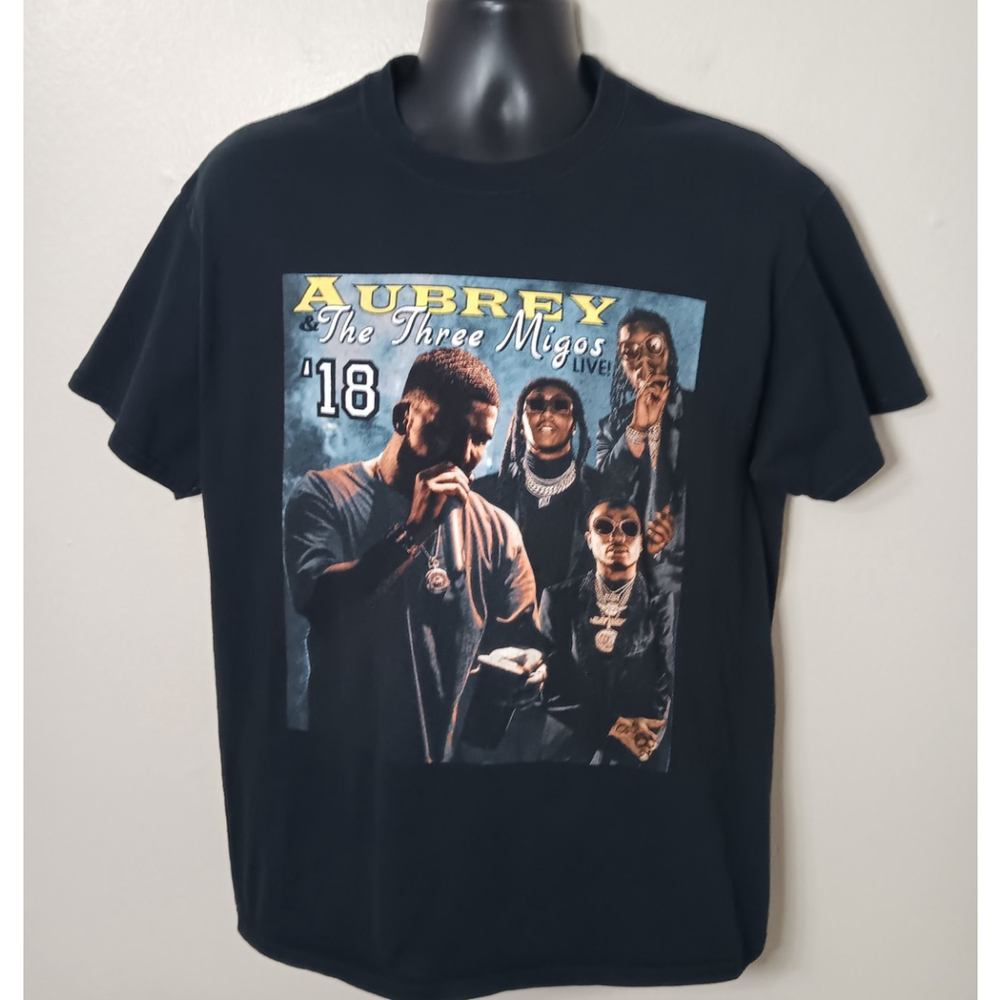 Aubrey & The Three Migos Drake Offset Takeoff Quavo Tour Large T-Shirt 2018 Rap